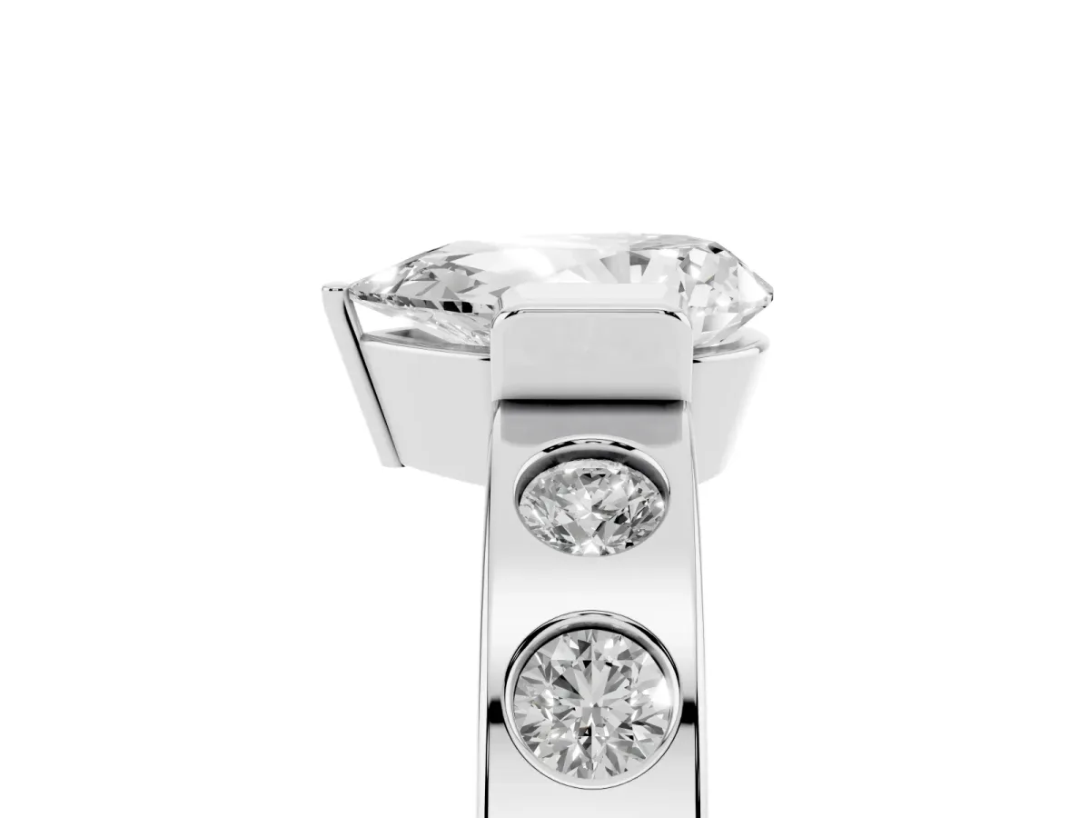 Pear Cut Brilliant Channel-Set Diamond Ring with Bezel Prong Setting Silver
