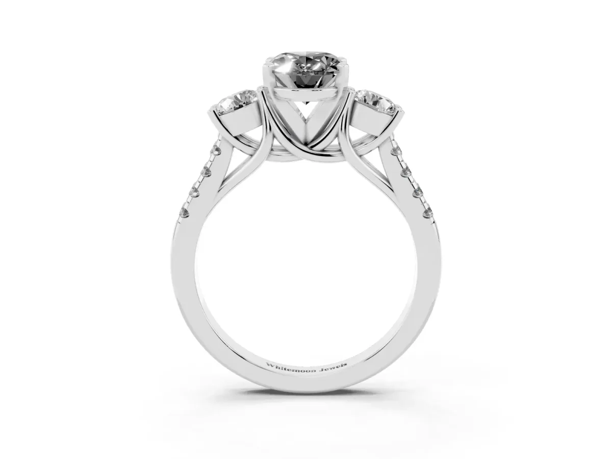 Fancy Black Three-Stone Oval Cut Diamond Pavé Band with Four-Prong Setting Silver