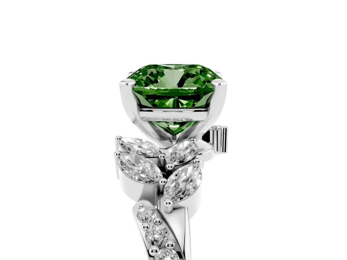 Fancy Green Cushion Cut Solitaire Marquise Twist Band with Six-Prong Setting Silver