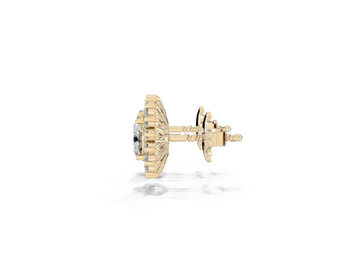 Oval Diamond Floral Halo Stud Earrings Yellow gold