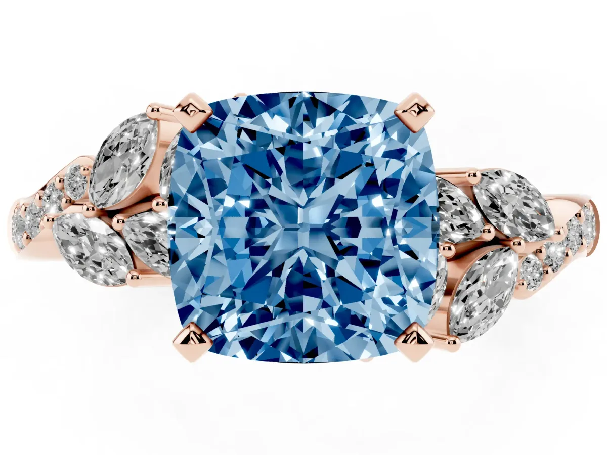 Fancy Blue Cushion Cut Solitaire Marquise Twist Band with Six-Prong Setting Rose gold