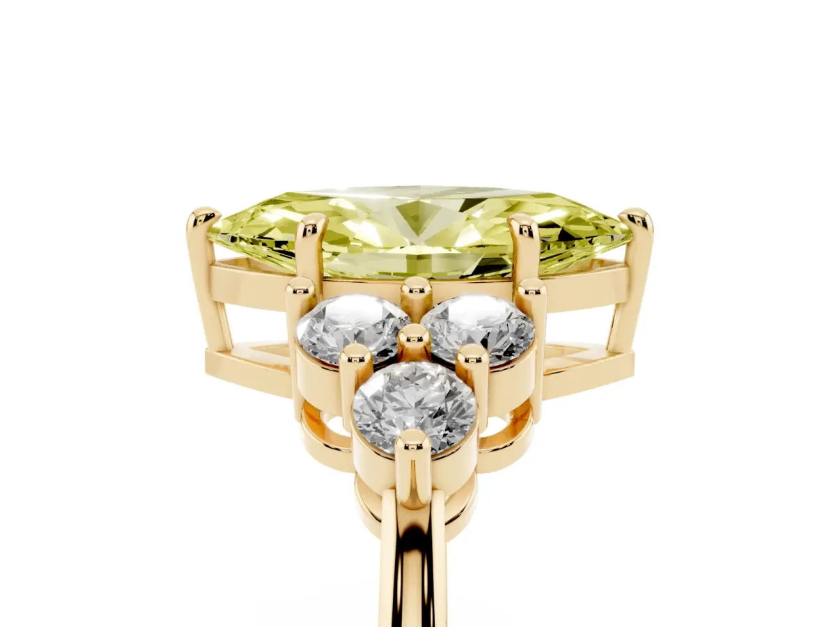 Fancy Yellow Marquise Cut Brilliant Diamond Cluster Accent Solitaire Ring with Prong Setting Yellow gold