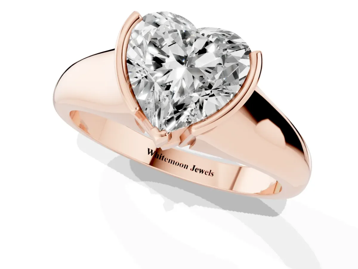 Heart Cut Solitaire Tension Set Diamond Ring with Split Shank Band Rose gold