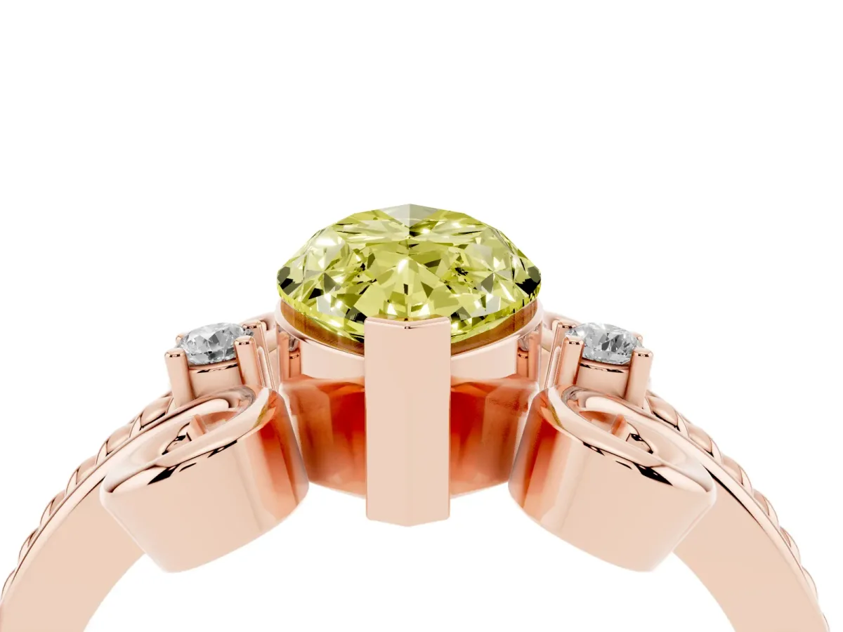 Fancy Yellow Marquise Cut Solitaire Twisted Band Scroll Prong Ring Rose gold