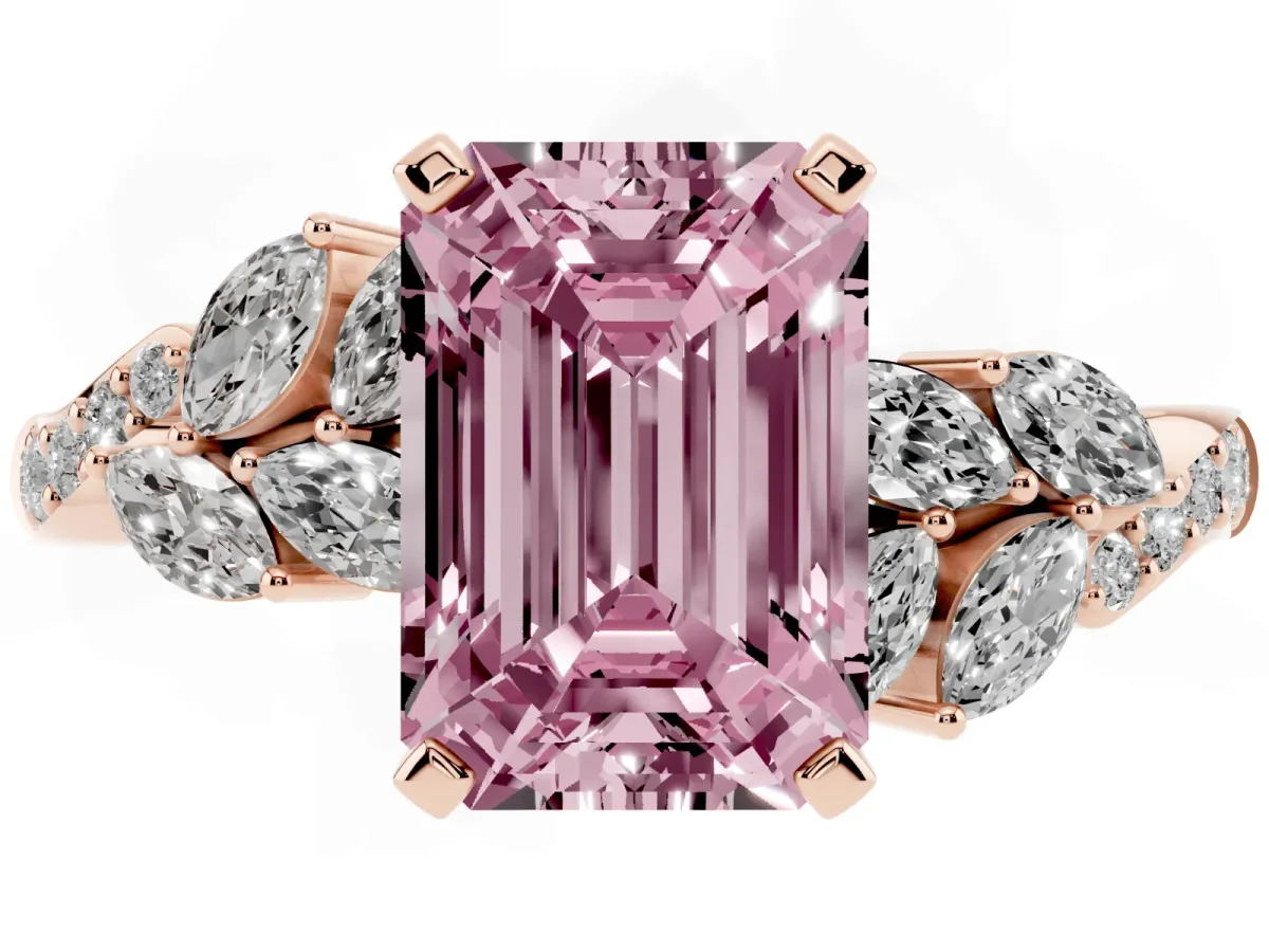 Fancy Pink Emerald Cut Solitaire Marquise Twist Band with Six-Prong Setting Rose gold