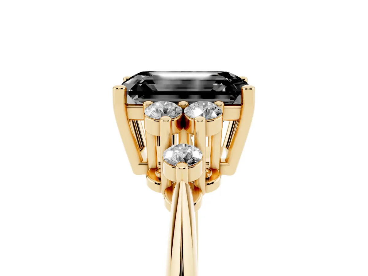 Fancy Black Emerald Cut Cut Diamond Cluster Ring with Solitaire Band and Four-Prong Setting Yellow gold