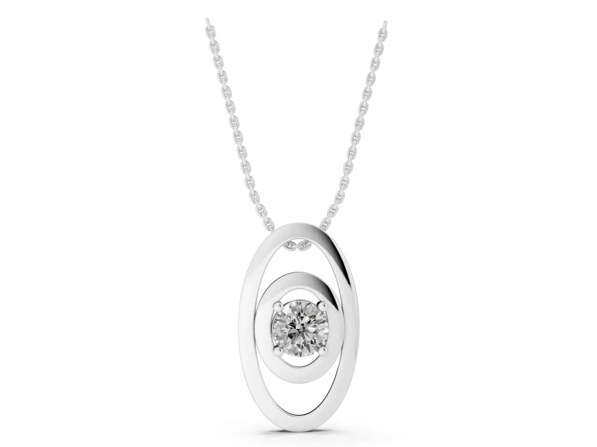 Round Diamond Bezel Set Pendant with Double Halo Silver