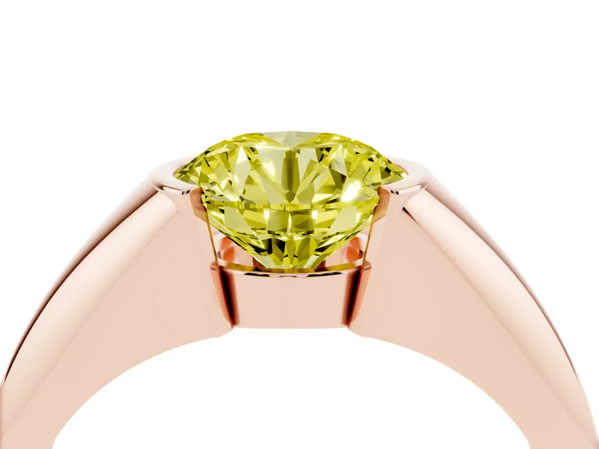 Fancy Yellow Round Cut Solitaire Tension Set Diamond Ring Rose gold