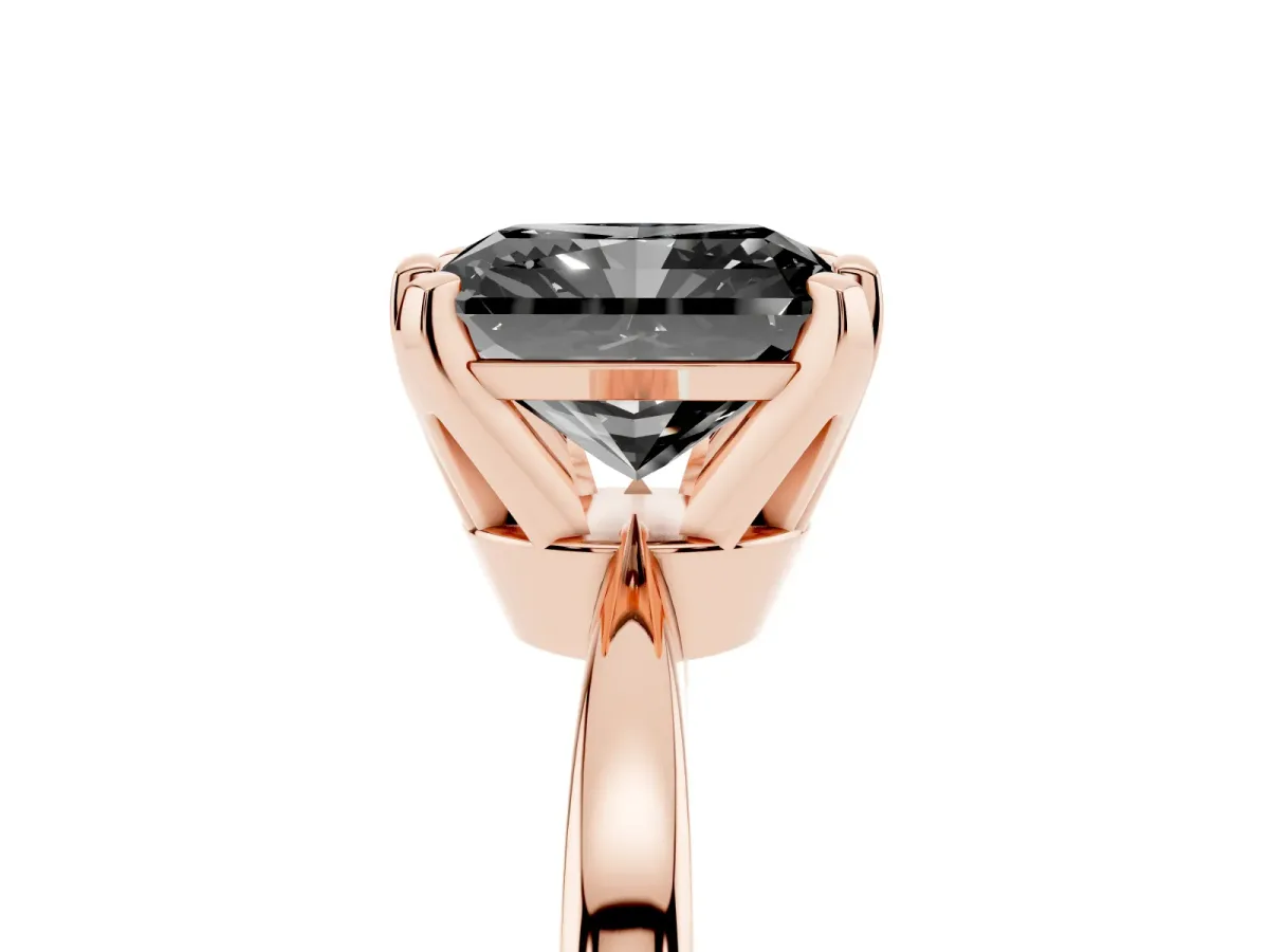 Fancy Black Radiant Cut Solitaire Engagement Ring with Six-Prong Setting and Tapered Band Rose gold