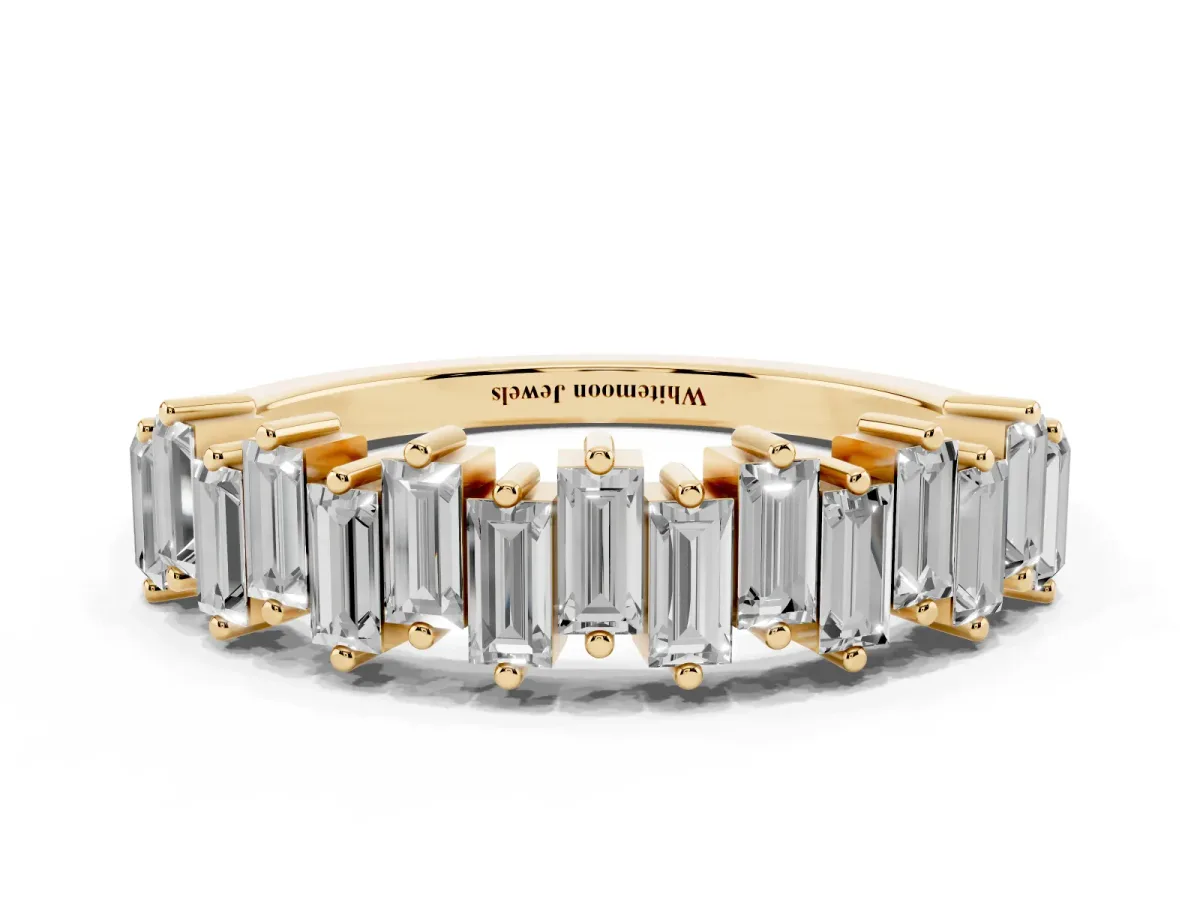 Baguette Diamond Half Eternity Ring with Prong Setting Yellow gold