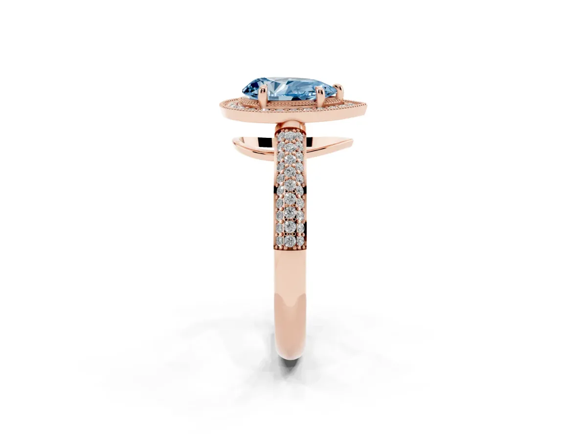 Fancy Blue Pear Cut Cut Halo Diamond Pave Band with Four-Prong Setting Rose gold