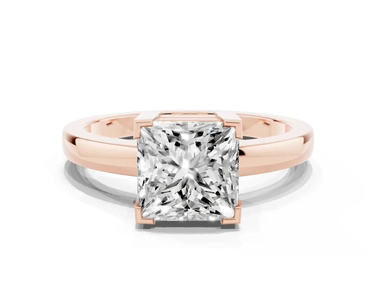 Princess Cut Cut Solitaire Ring with Four-Prong Setting and Classic Band Rose gold