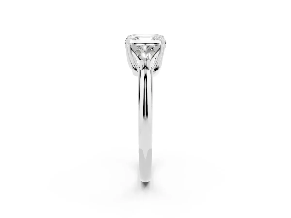 Three-Stone Asscher Cut Diamond Engagement Ring with Trillion Side Stones and Prong Setting Silver