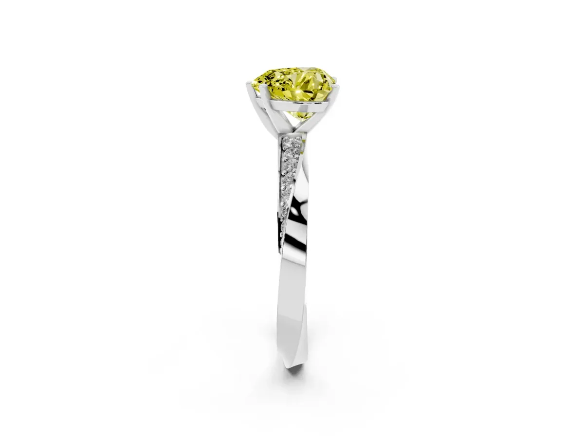 Fancy Yellow Heart Cut Diamond Engagement Ring with Side Stone Accents and Four-Prong Setting Silver