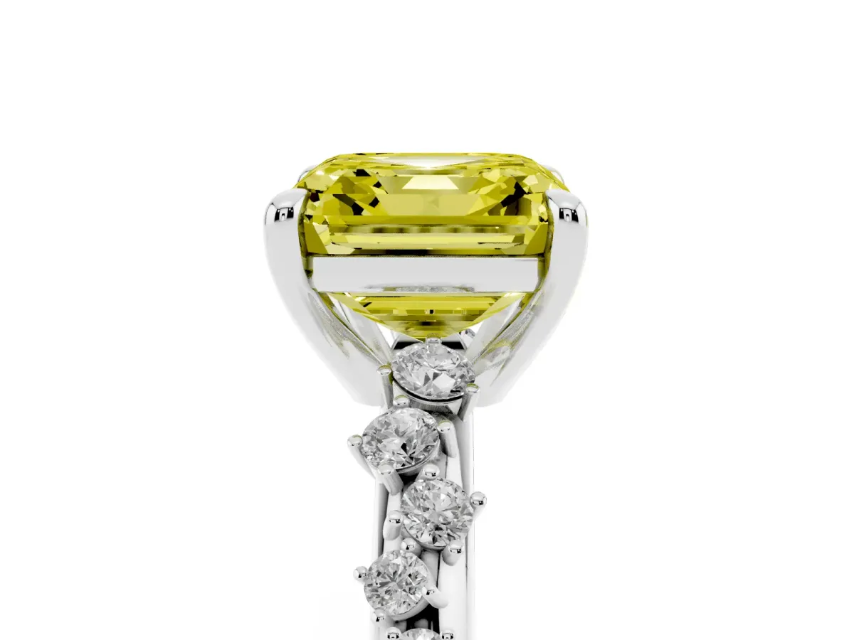 Fancy Yellow Asscher Cut Cut Diamond Vine Band with Four-Prong Setting White gold
