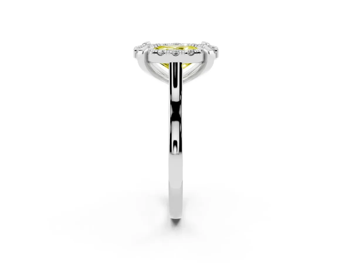 Fancy Yellow Oval Cut Diamond Cluster Halo Solitaire with Four-Prong Setting Silver