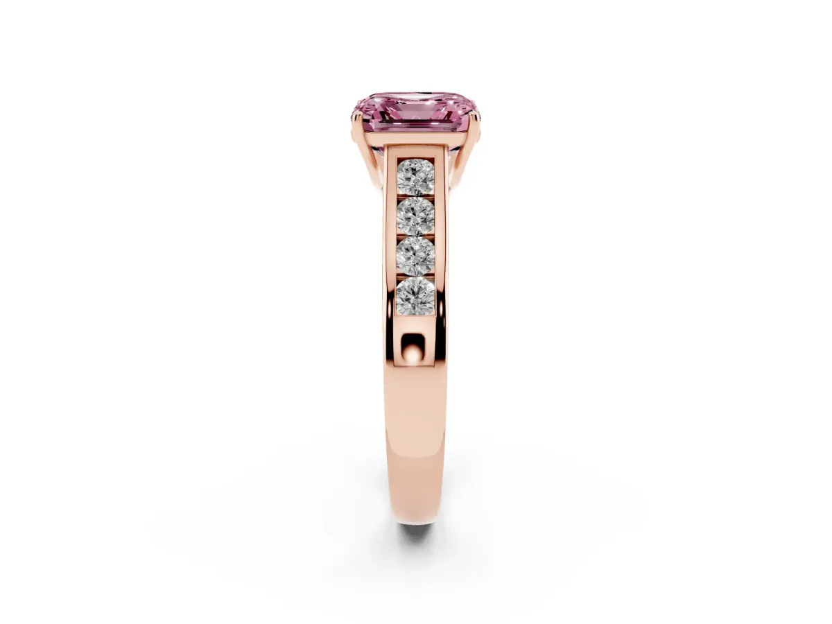 Fancy Pink Asscher Cut Solitaire Channel-Set Diamond Engagement Ring with Four-Prong Setting Rose gold