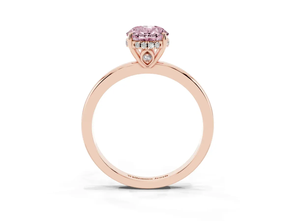 Fancy Pink Oval Cut Solitaire Diamond Ring with Prong Setting and Plain Band Rose gold