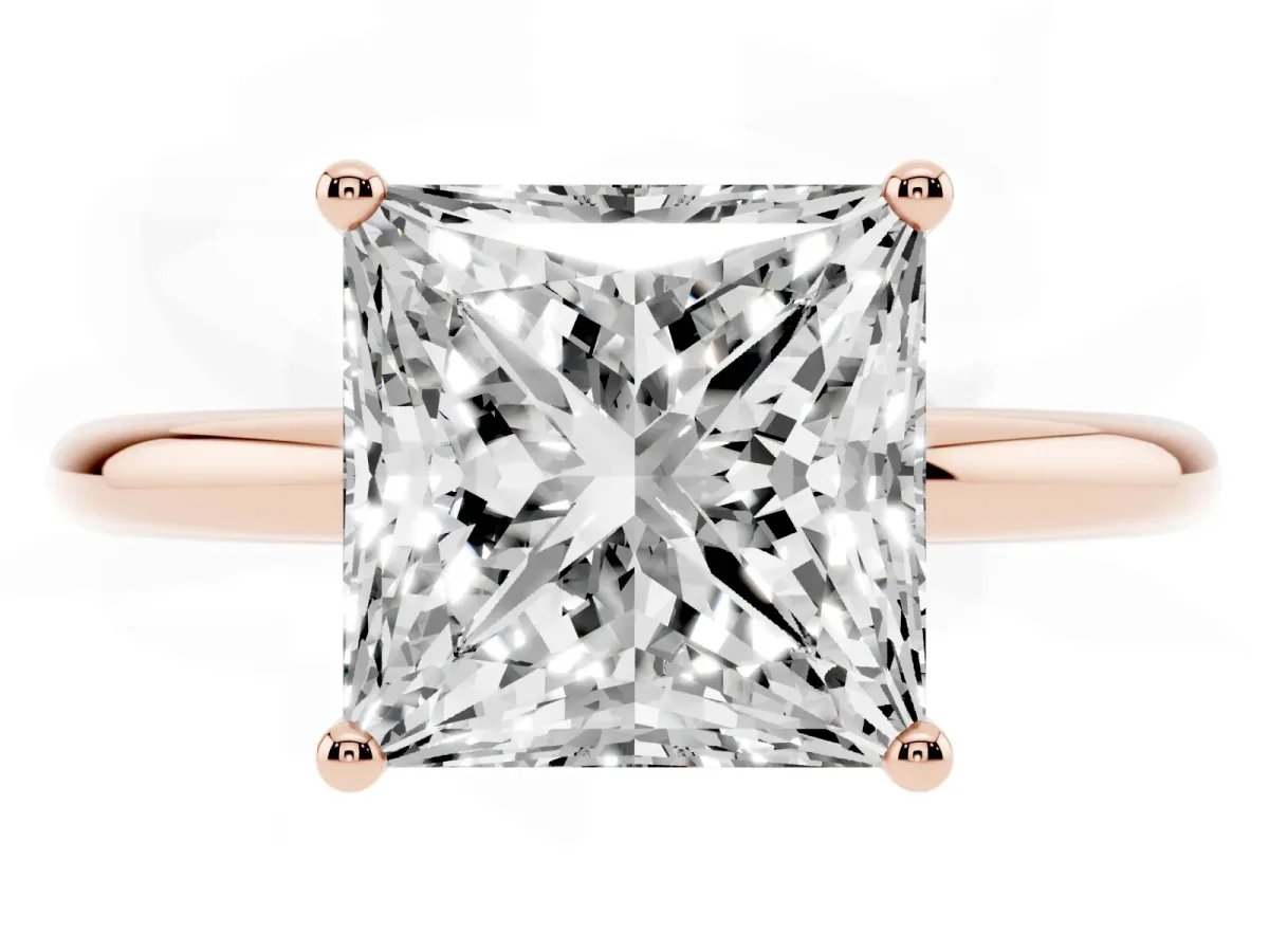 Princess Cut Cut Solitaire Engagement Ring with Four-Prong Setting and Classic Band Rose gold