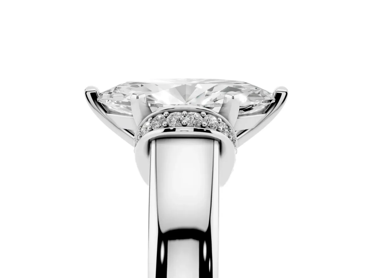 Marquise Cut Solitaire Diamond Ring with Pave Band and Six-Prong Setting White gold