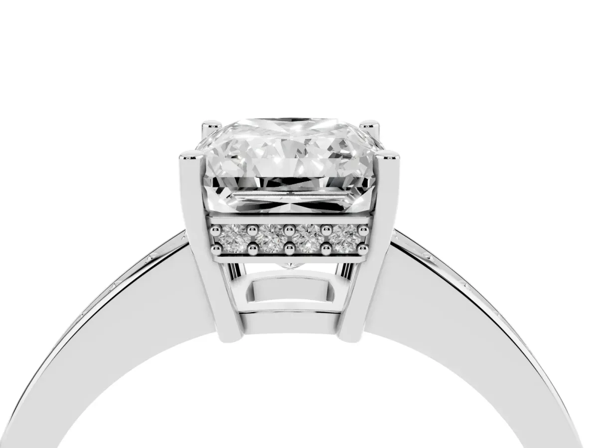 Radiant Cut Solitaire Pavé Band Prong Setting Ring Platinum