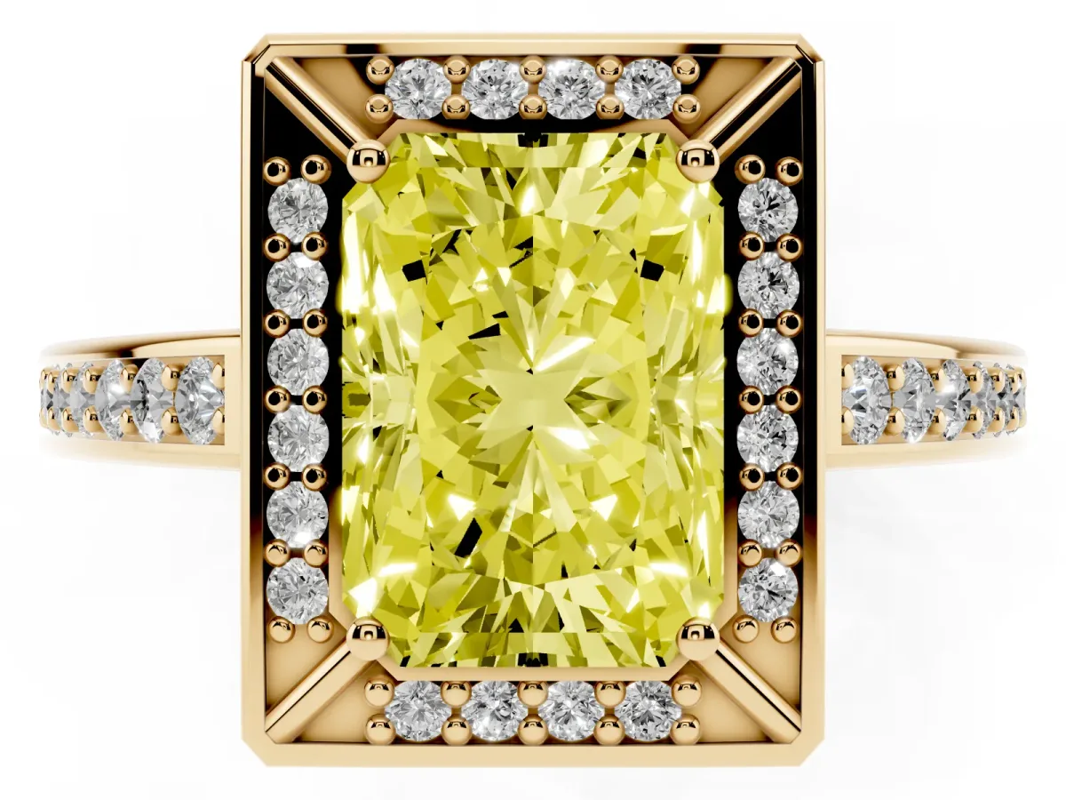 Fancy Yellow Radiant Cut Cut Halo Pave Split Shank Prong Setting Ring Yellow gold