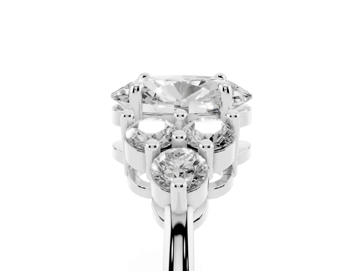 Oval Cut Brilliant Diamond Cluster Accent Solitaire Ring with Prong Setting Platinum
