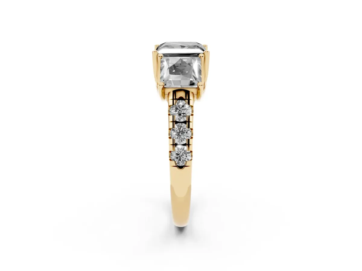 Fancy Black Three-Stone Princess Cut Diamond Pavé Band with Prong Setting Yellow gold