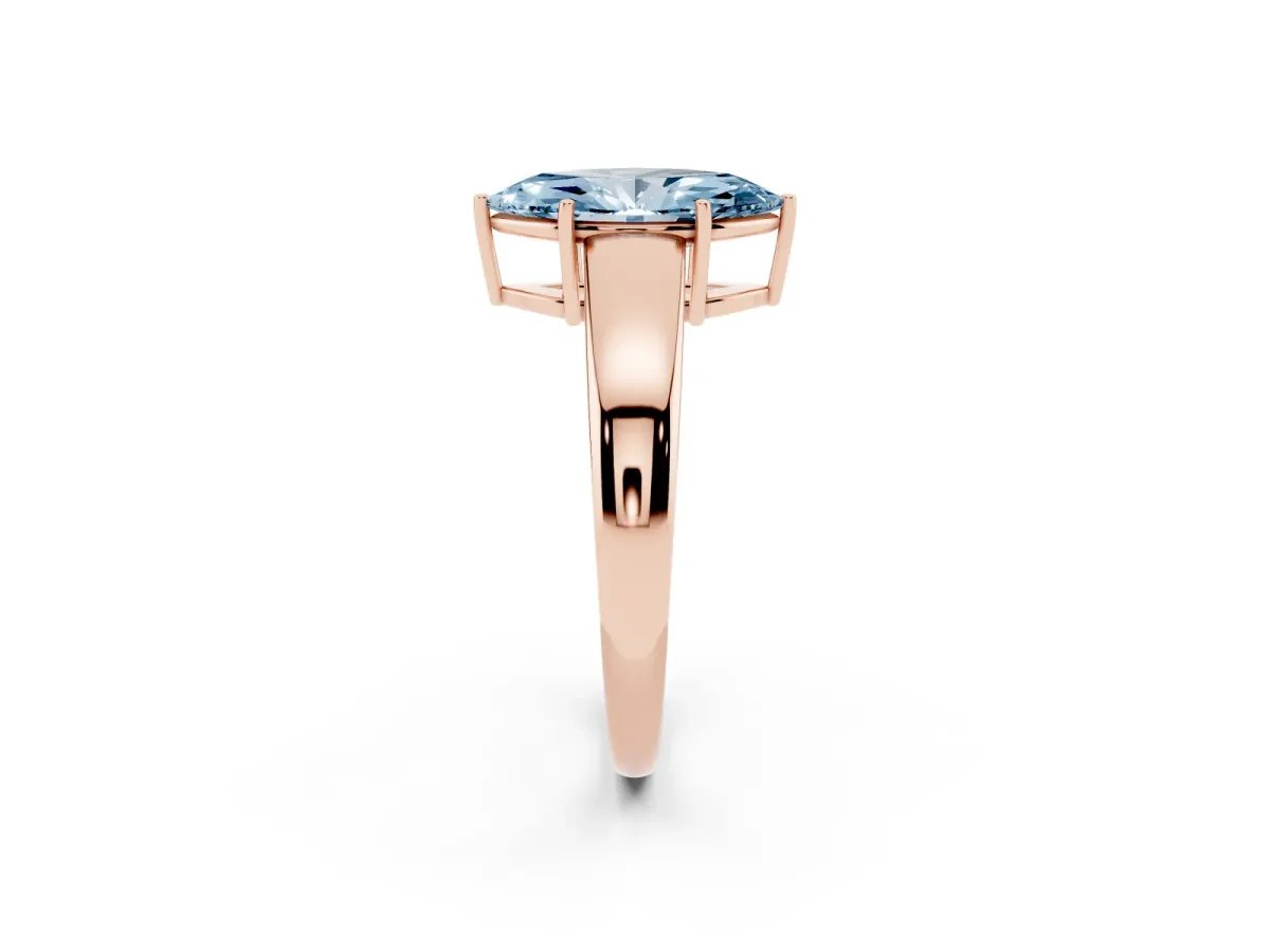 Fancy Blue Marquise Cut Solitaire Diamond Ring with Tapered Band and Four-Prong Setting Rose gold