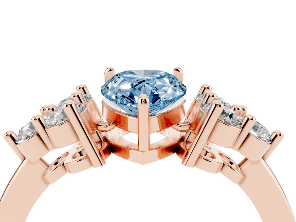 Fancy Blue Pear Cut Brilliant Diamond Cluster Accent Solitaire Ring with Prong Setting Rose gold