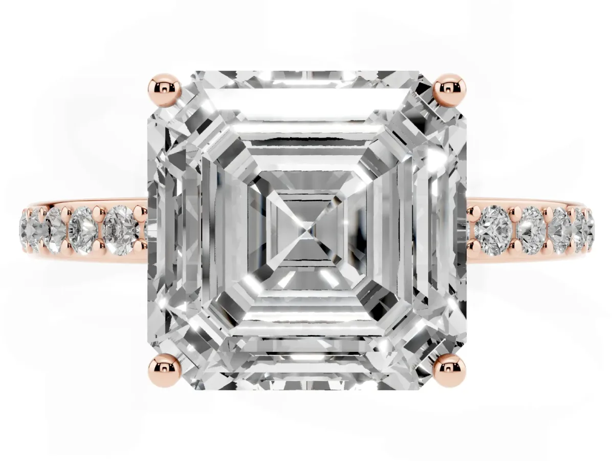 Asscher Cut Cut Diamond Pavé Band Ring with Four-Prong Setting Rose gold
