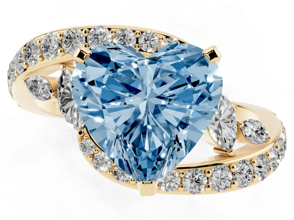 Fancy Blue Heart Cut Solitaire with Pavé Twist Band and Four-Prong Setting Yellow gold