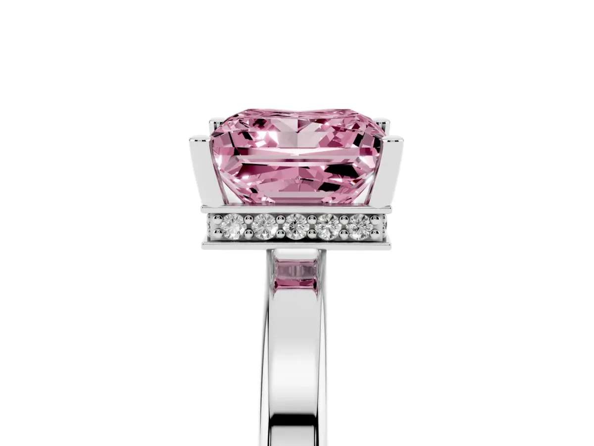 Fancy Pink Princess Cut Cut Solitaire Engagement Ring with Four-Prong Setting on a Classic Band Silver