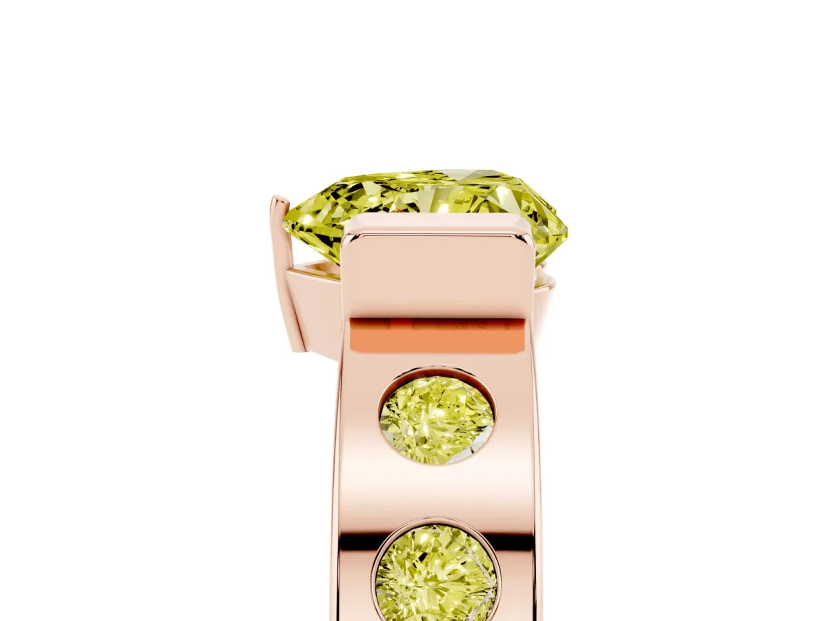 Fancy Yellow Heart Cut Brilliant Channel-Set Diamond Ring with Bezel Prong Setting Rose gold