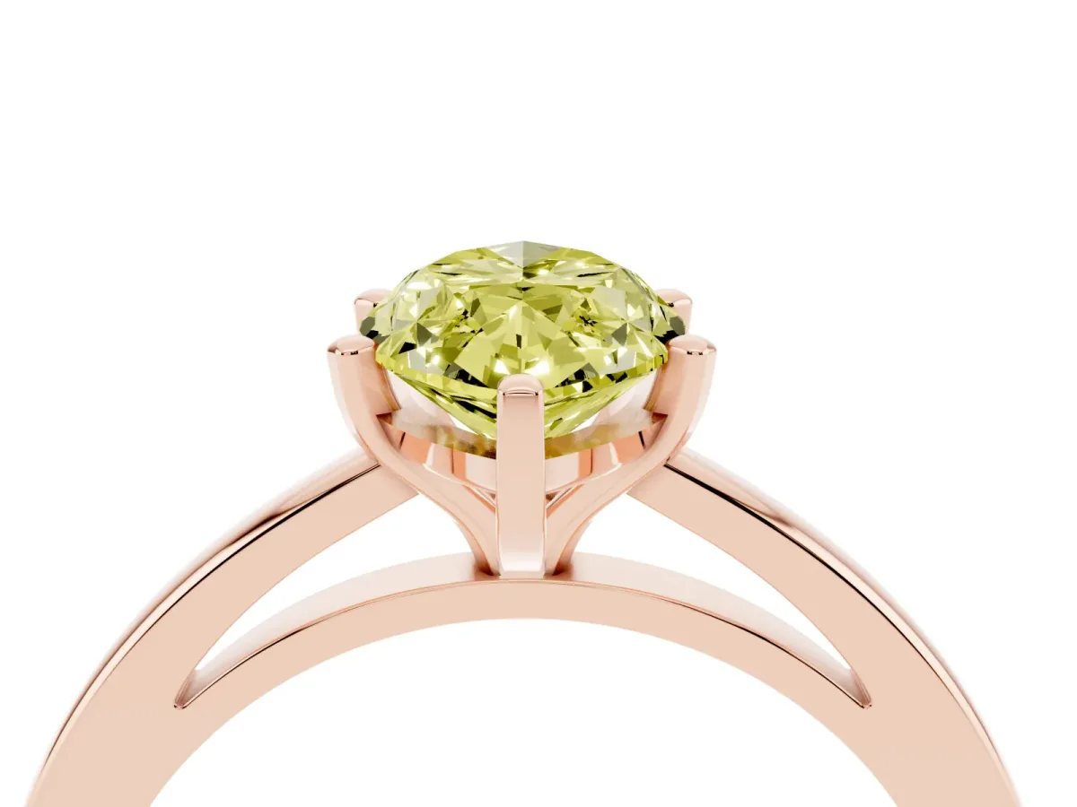 Fancy Yellow Marquise Cut Solitaire Diamond Engagement Ring with Four-Prong Setting on a Classic Band Rose gold