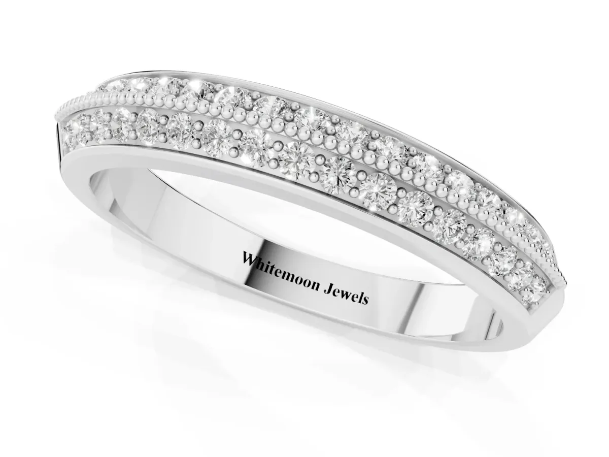 Round Diamond Pave Eternity Band with Milgrain Edging Platinum