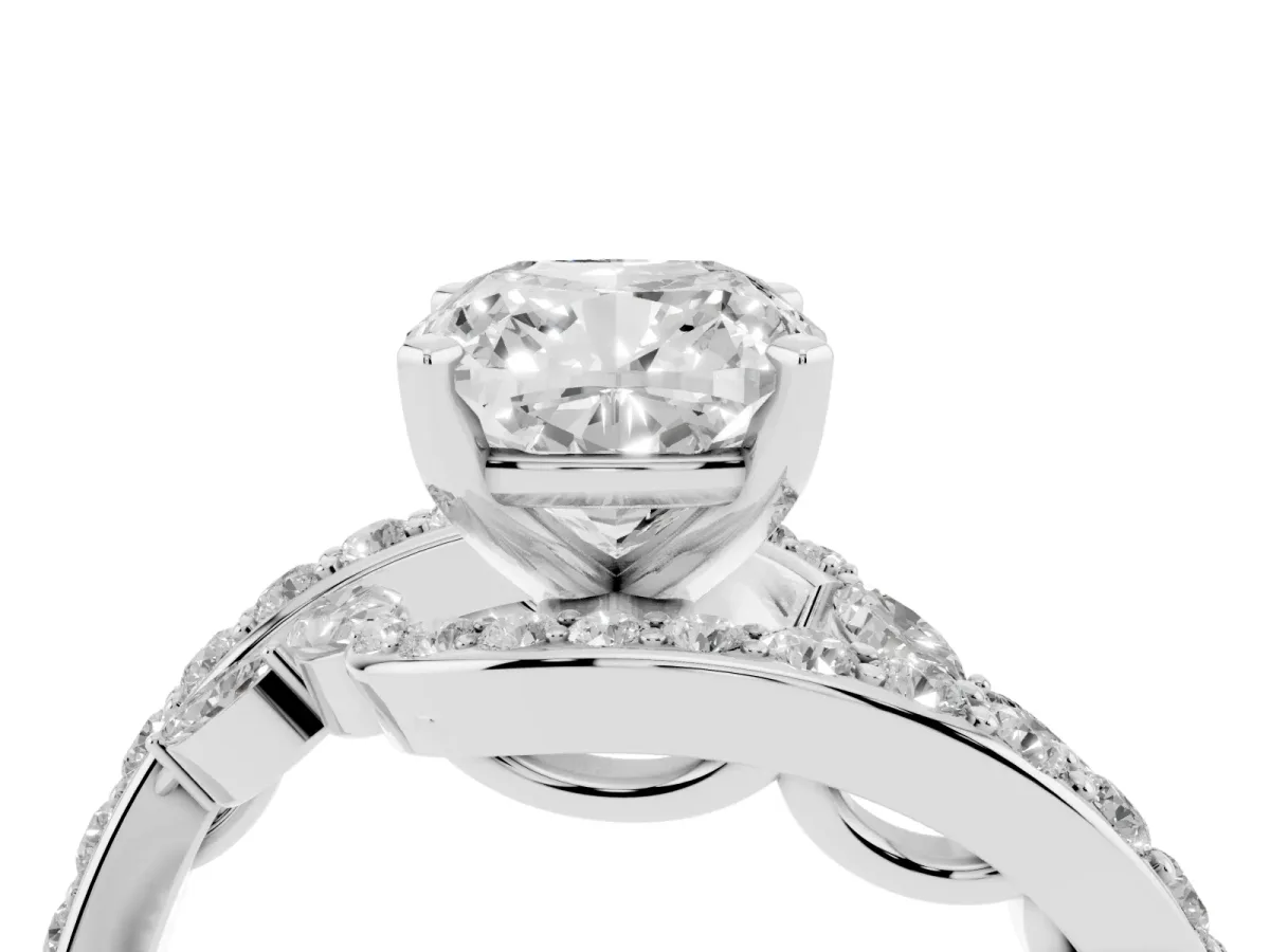 Cushion Cut Solitaire with Pavé Twist Band and Four-Prong Setting Silver