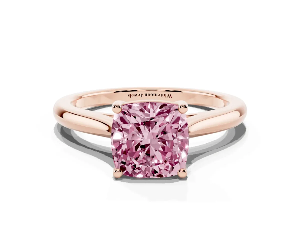 Fancy Pink Cushion Cut Cut Solitaire Ring with Cathedral Band and Four-Prong Setting Rose gold