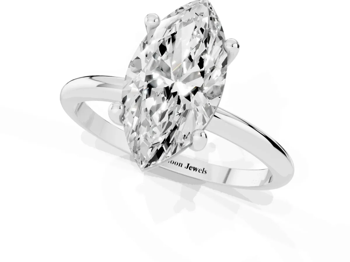 Marquise Cut Solitaire Diamond Ring with 4-Prong Setting on a Classic Band Silver