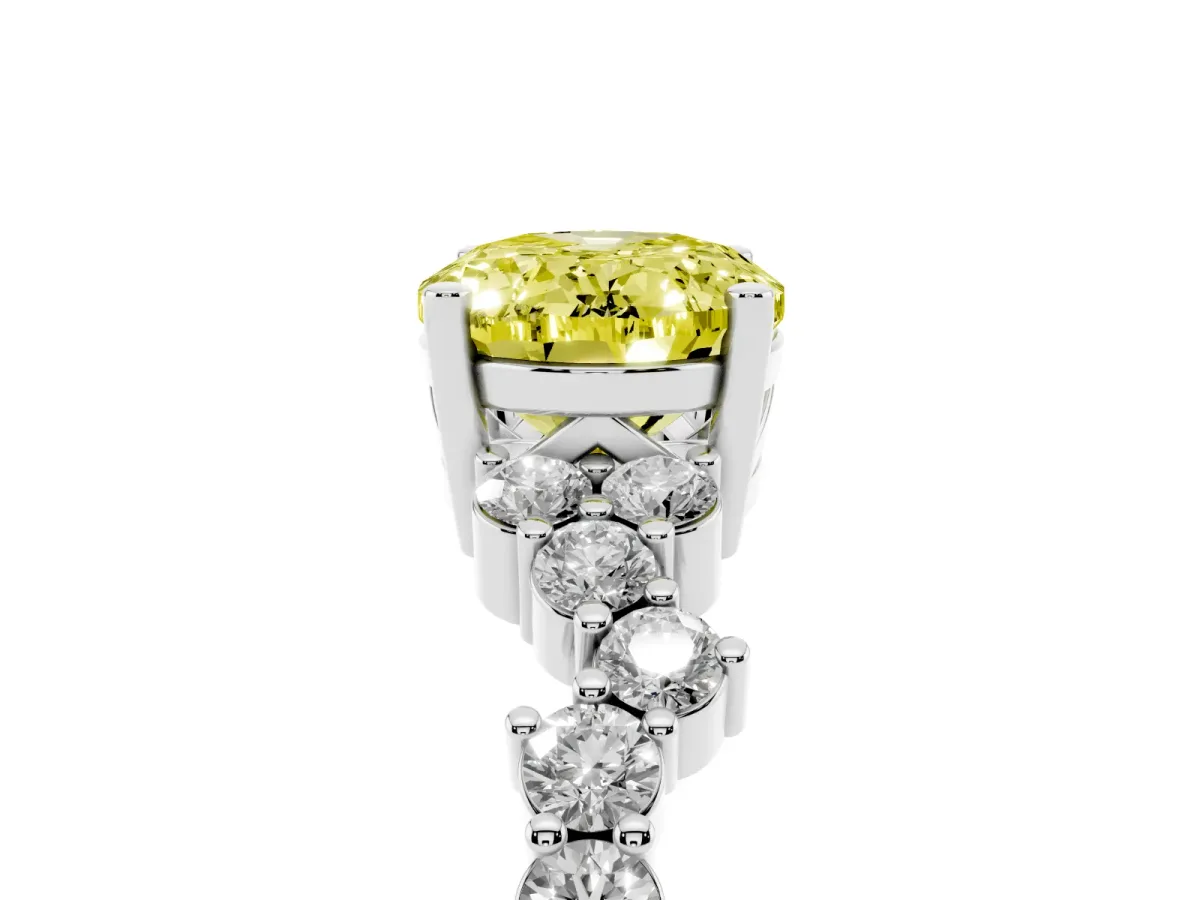 Fancy Yellow Oval Cut Diamond Scattered Round Accent Ring with Prong Setting White gold