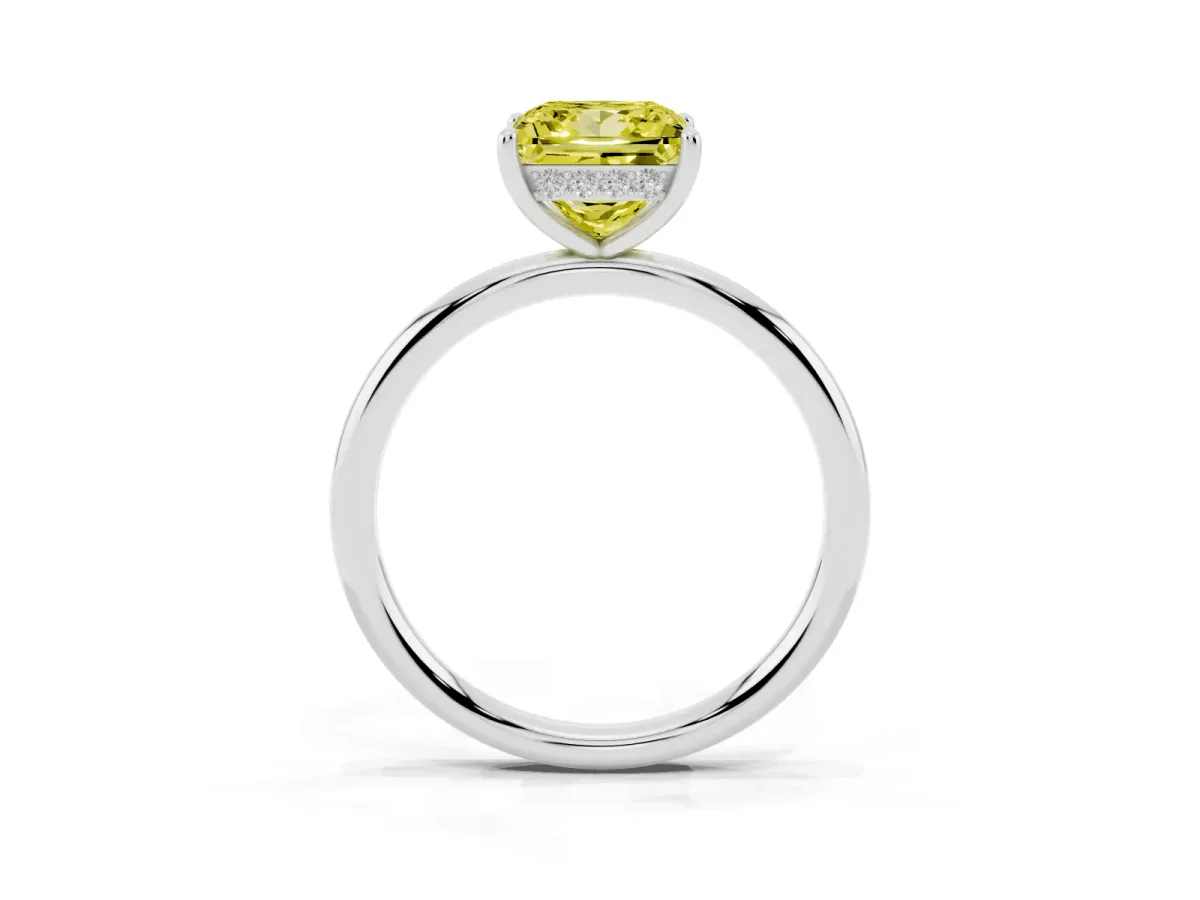Fancy Yellow Princess Cut Solitaire Diamond Ring with a Classic Band and Four-Prong Setting Platinum
