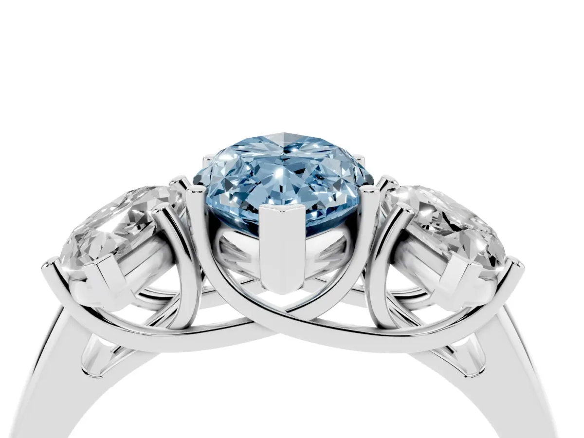 Fancy Blue Three-Stone Marquise Cut Diamond Engagement Ring with Prong Setting White gold