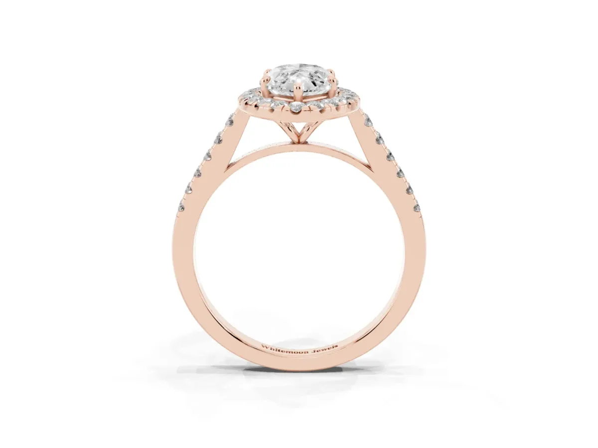 Marquise Cut Halo Pave Diamond Engagement Ring with Four-Prong Setting Rose gold