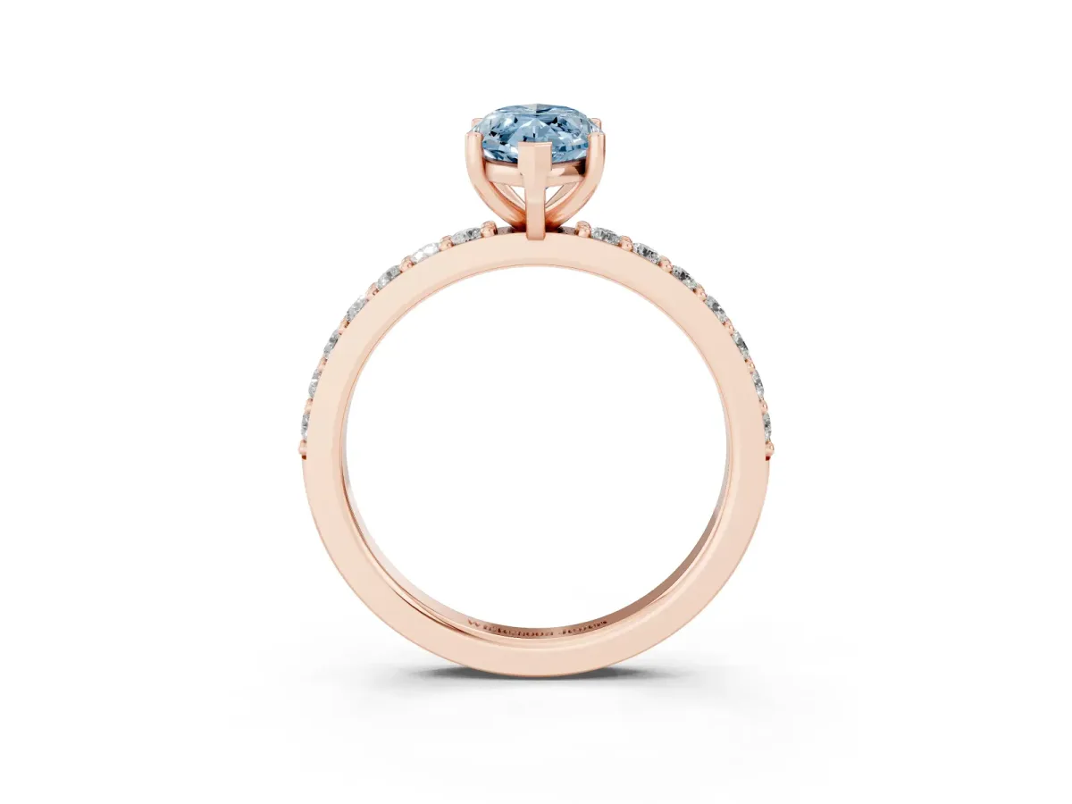 Fancy Blue Marquise Cut Cut Diamond Solitaire with Pave Band and Four-Prong Setting Rose gold