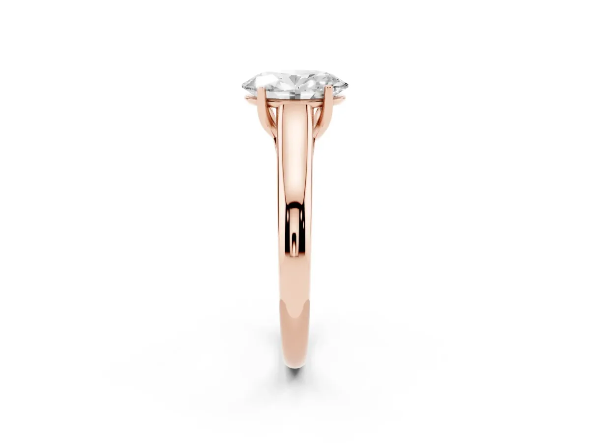 Oval Cut Solitaire Engagement Ring with Tapered Band and Four-Prong Setting Rose gold