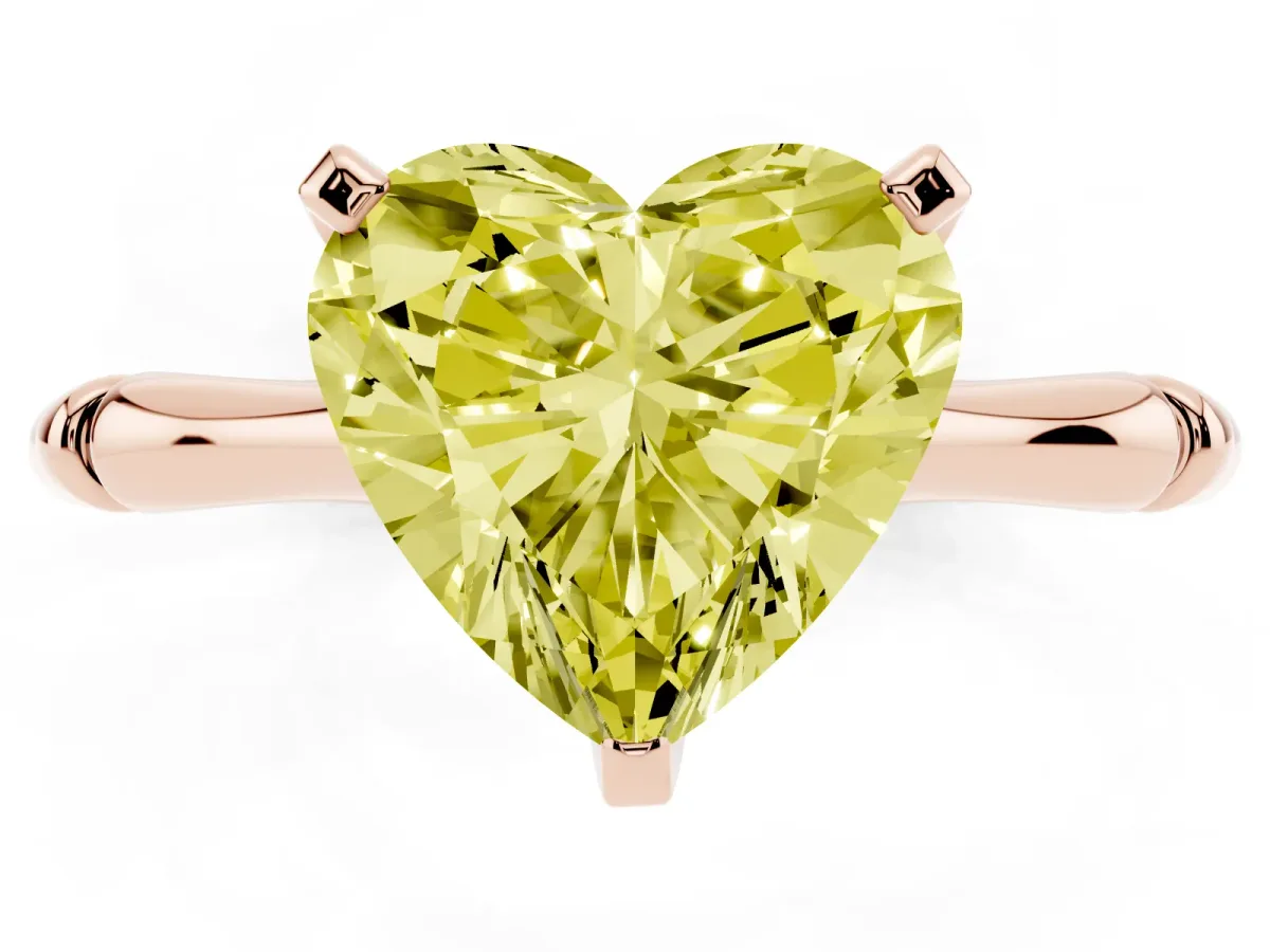 Fancy Yellow Heart Cut Solitaire Diamond Ring with Bamboo Band and Four-Prong Setting Rose gold