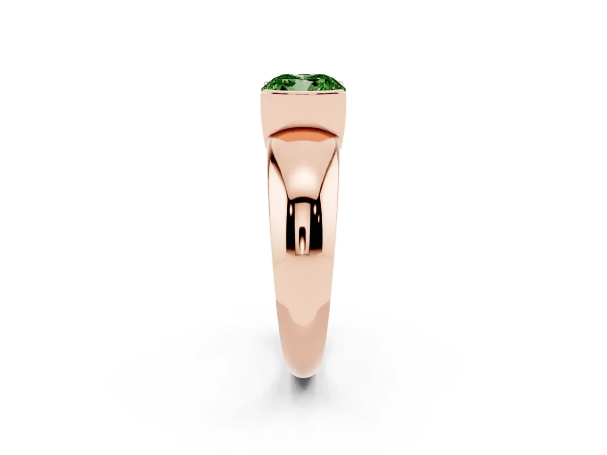 Fancy Green Cushion Cut Solitaire Tension Set Diamond Ring with Wide Band Rose gold