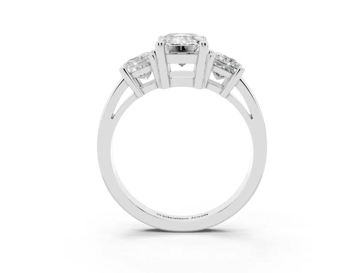 Three-Stone Emerald Cut Cut Solitaire Ring with Prong Setting Platinum