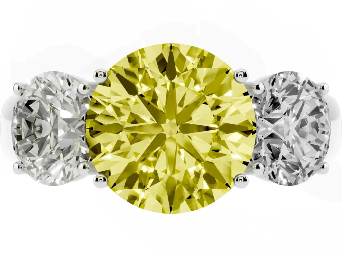Fancy Yellow Three-Stone Round Cut Cut Diamond Ring with Prong Setting and Classic Band Silver