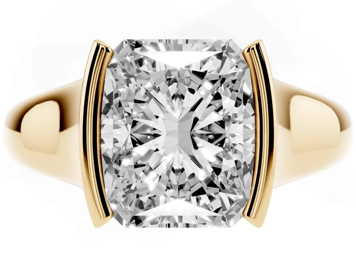 Radiant Cut Solitaire Tension Set Diamond Ring with Split Shank Band Yellow gold